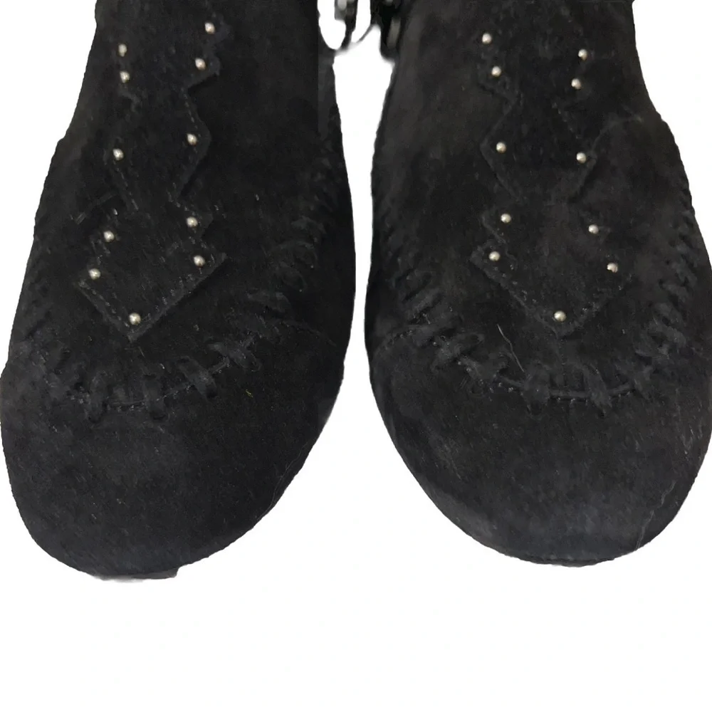 Saint Laurent Black Ankle Boots Suede Studded Moccasin Booties 9 Boho Casual 🟡